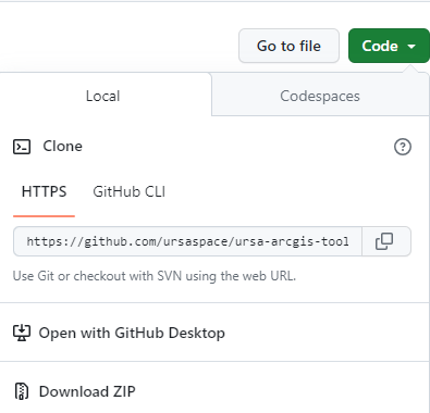A screenshot of the options to clone the GitHub repository.